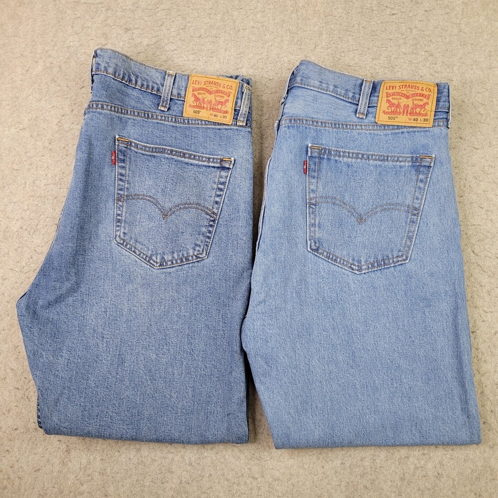 Lot‎ of 2 Levis 505 Regular Fit Jeans Mens 40x30 Blue Denim Workwear Cowboy